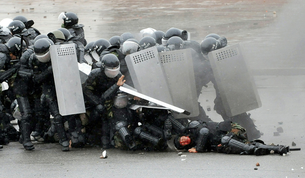 Kyrgyz riot policemen